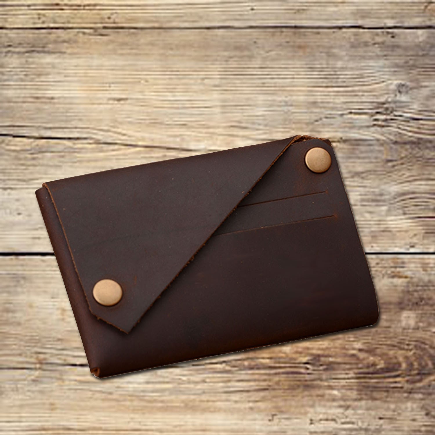 Handmade folded black leather card wallet