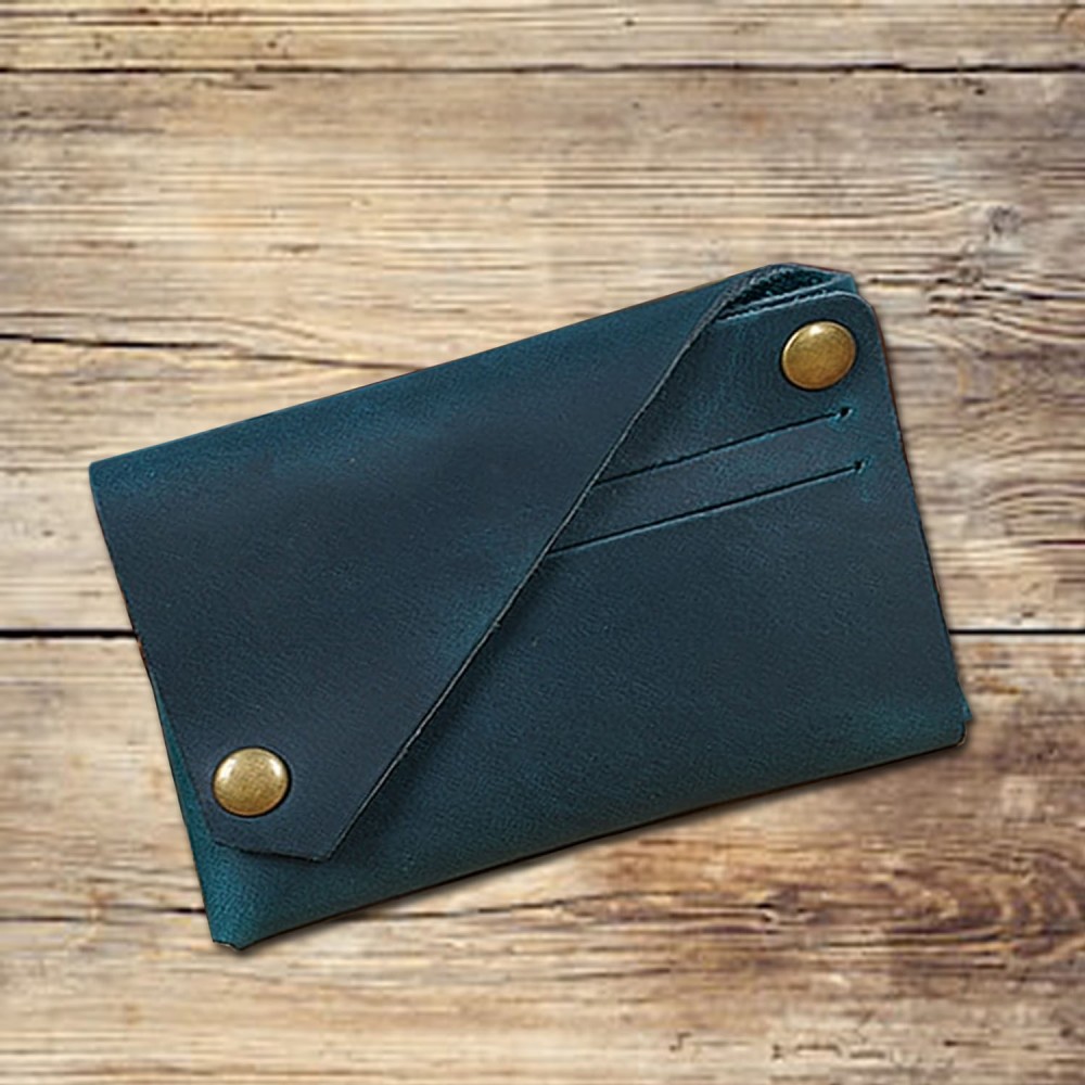 Handmade folded green leather card wallet