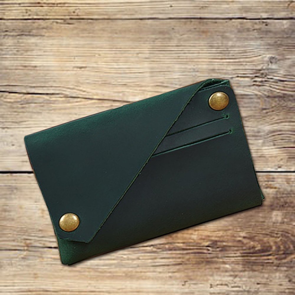 Handmade folded blue leather card wallet
