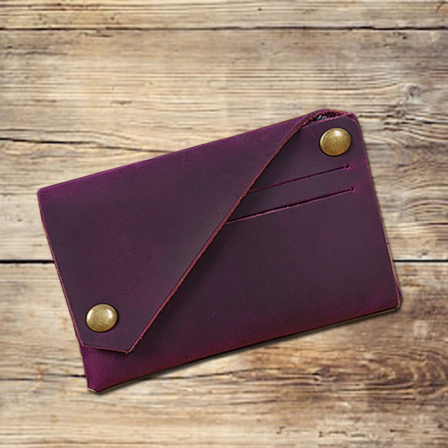 Handmade folded purple leather card wallet