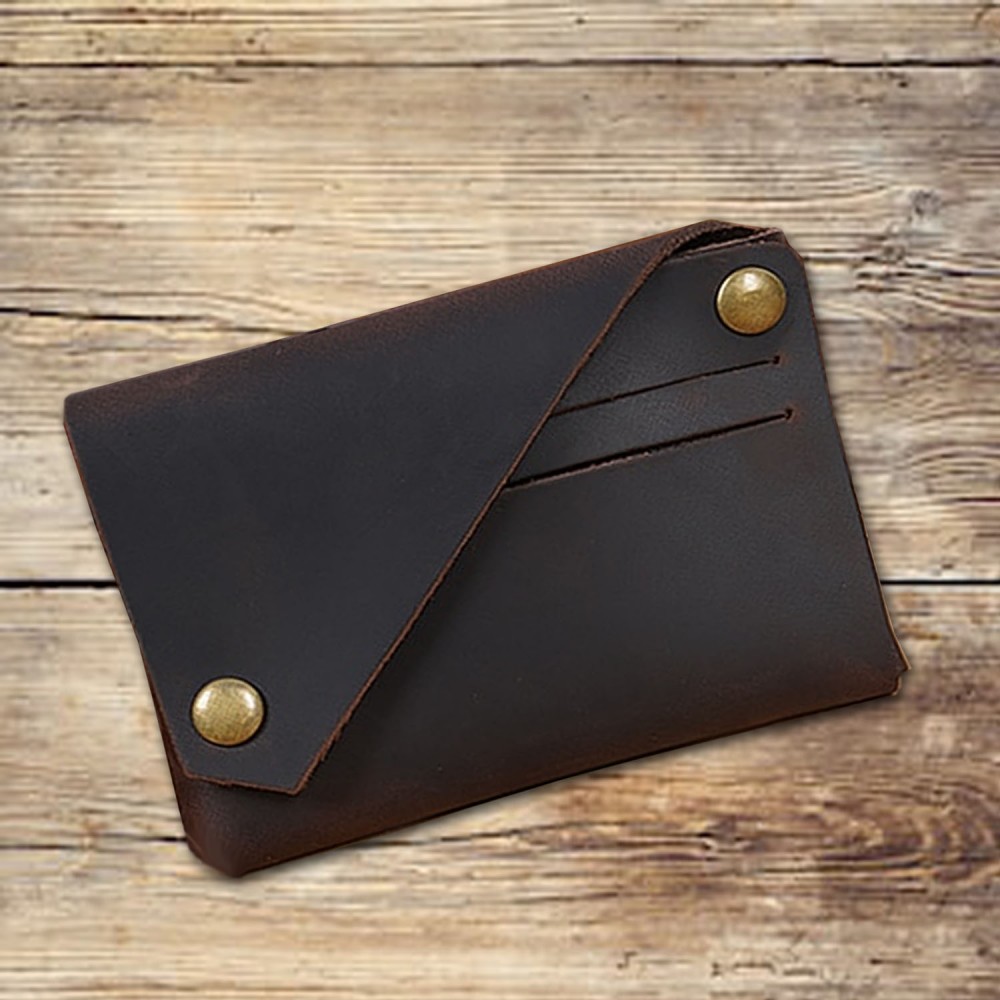 Handmade folded light brown leather card wallet