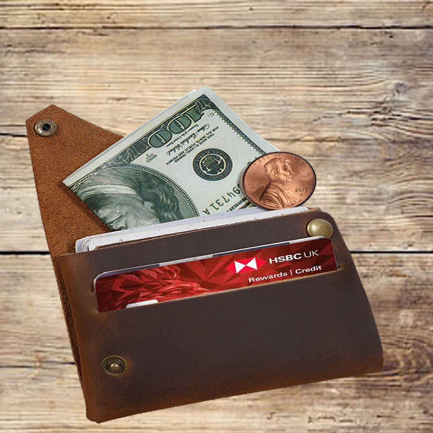 Handmade folded red leather card wallet