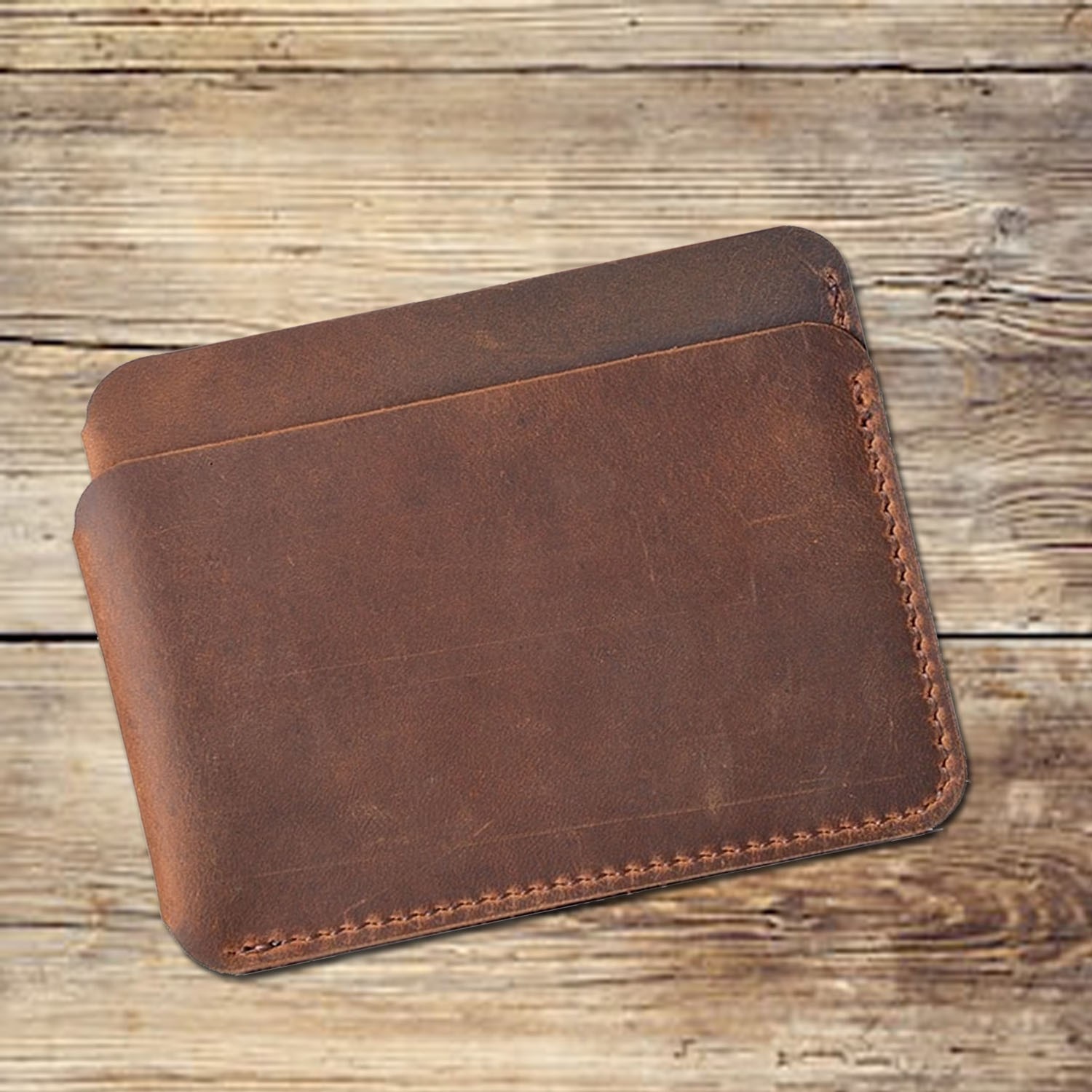 Handmade brown leather card wallet