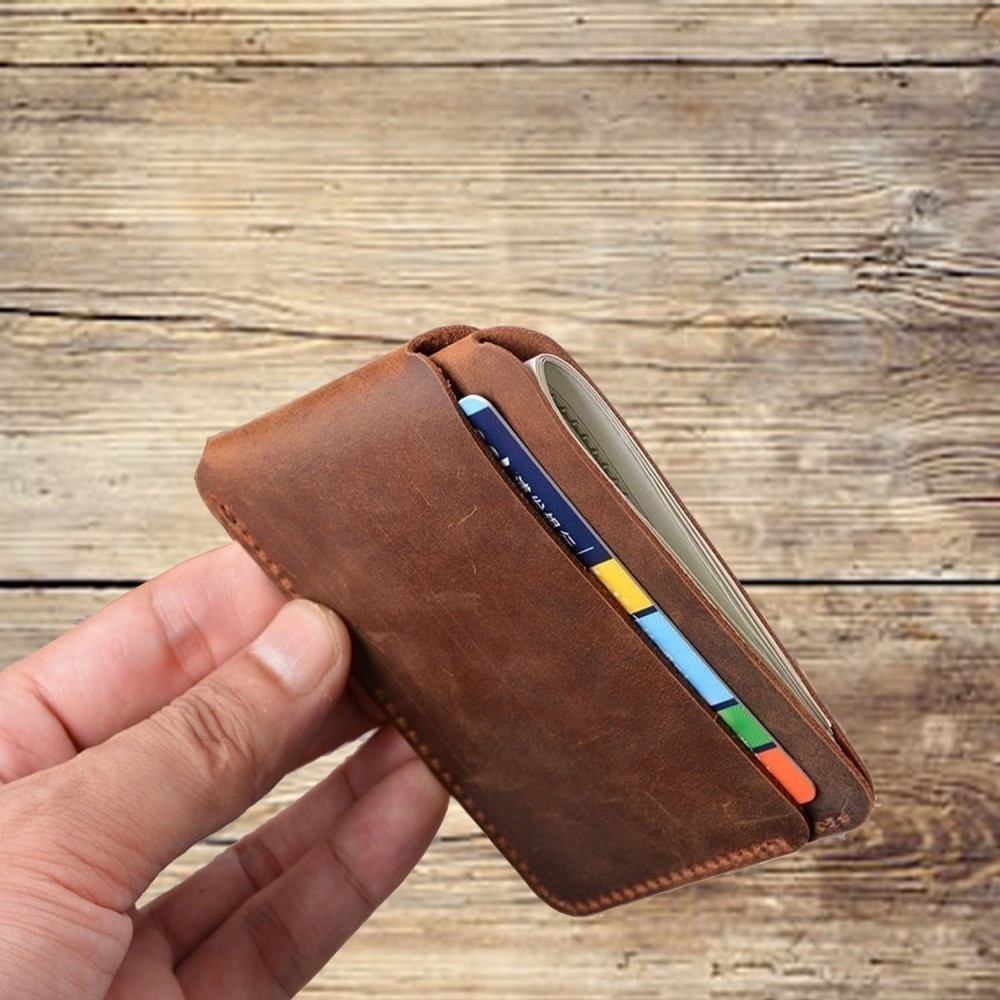 Handmade brown leather card wallet