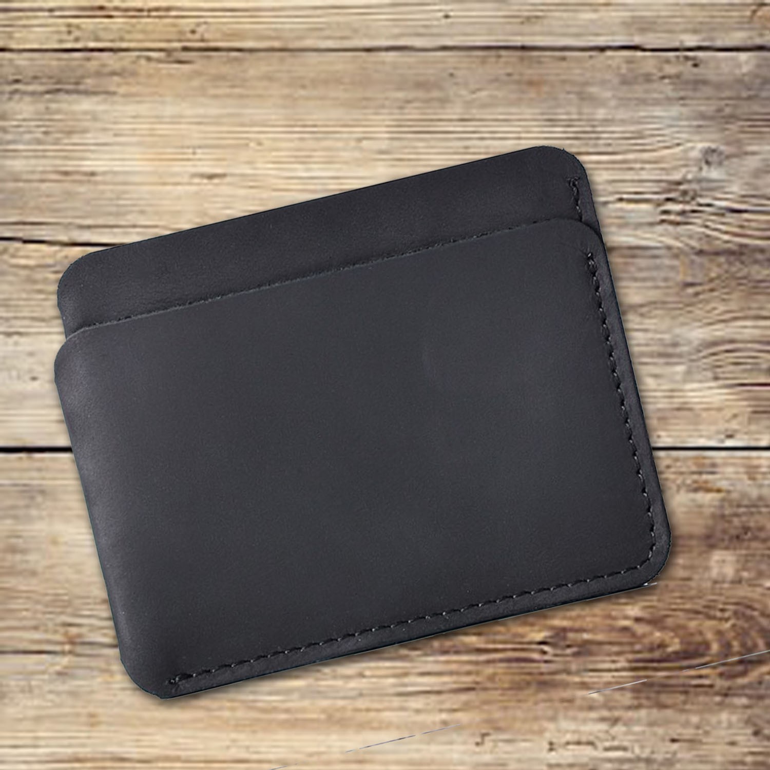 Handmade black leather card wallet