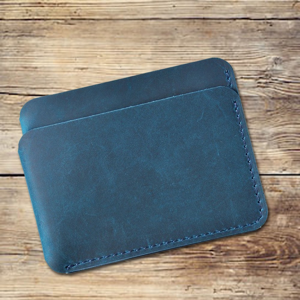 Handmade black leather card wallet