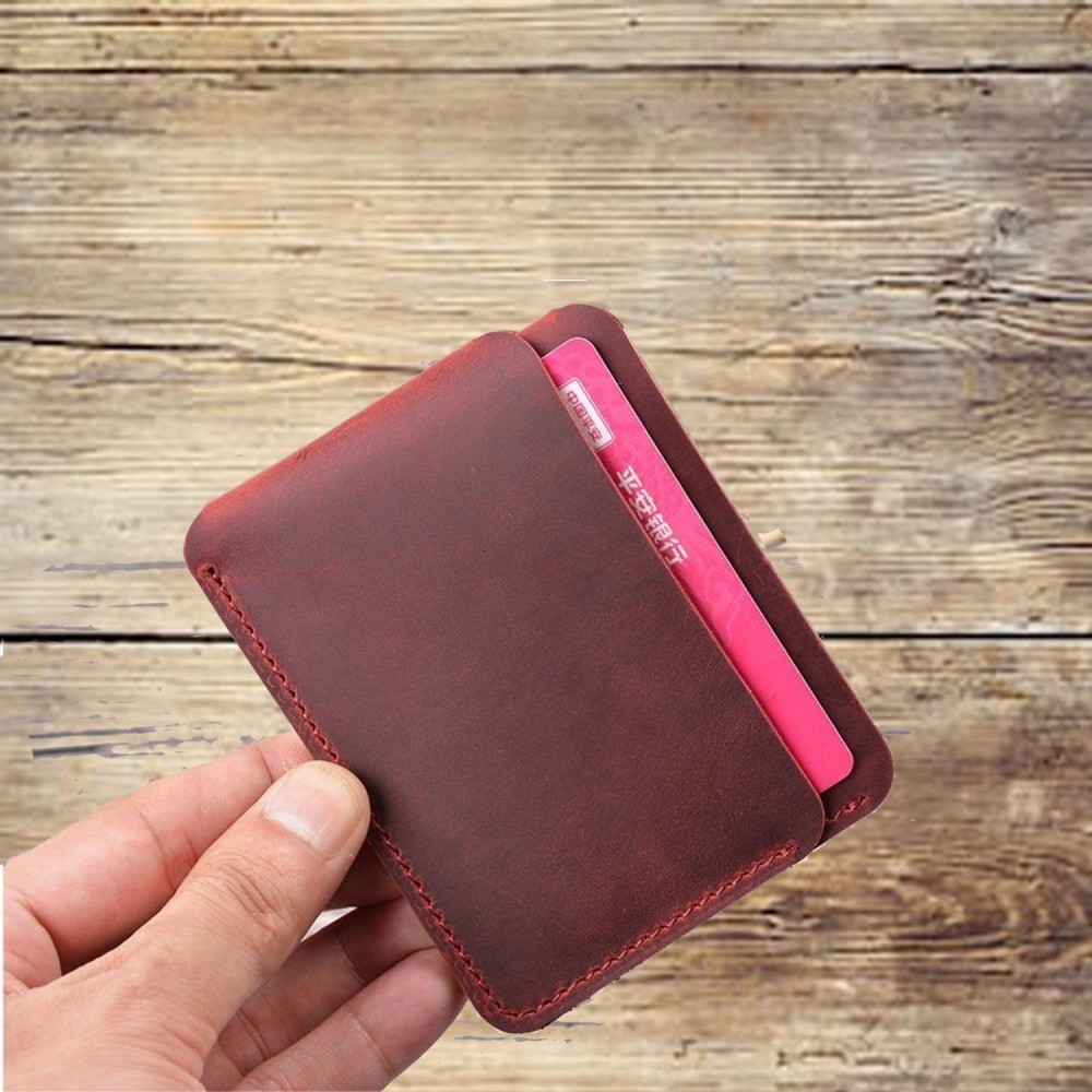 Handmade red leather card wallet