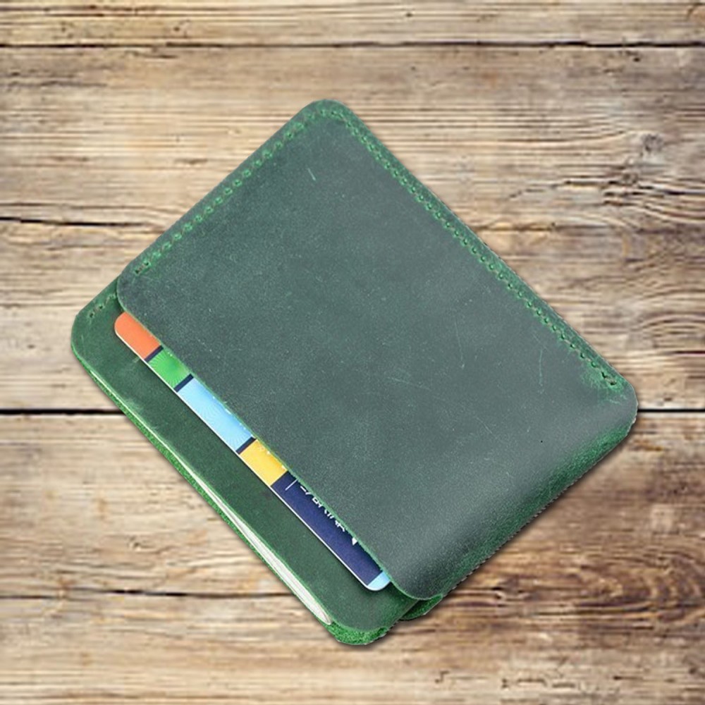Handmade green leather card wallet
