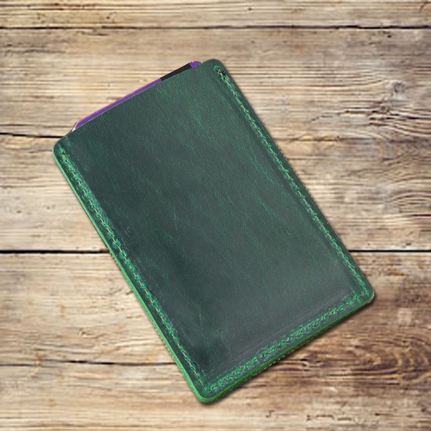 2 slots green leather card wallet
