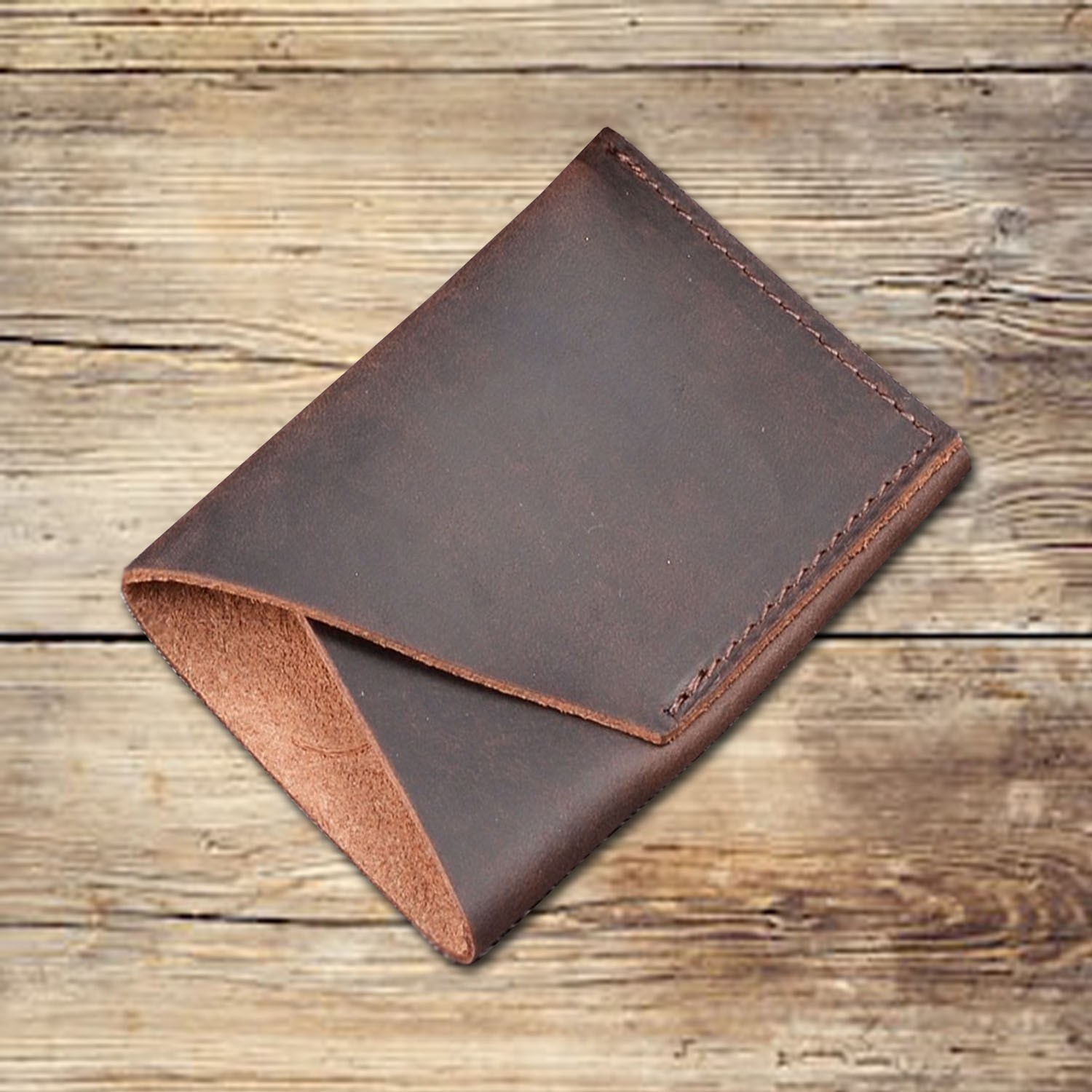 2 slots folded brown leather card wallet