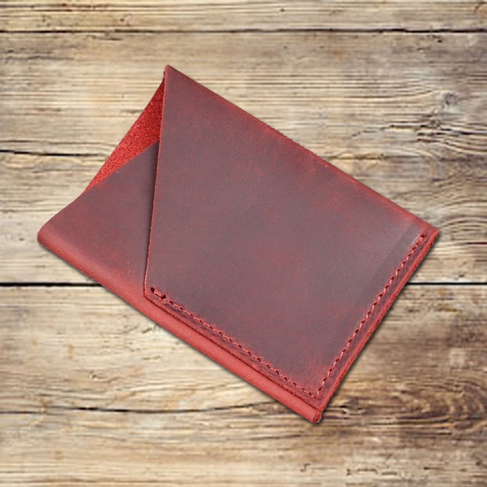 2 slots folded brown leather card wallet