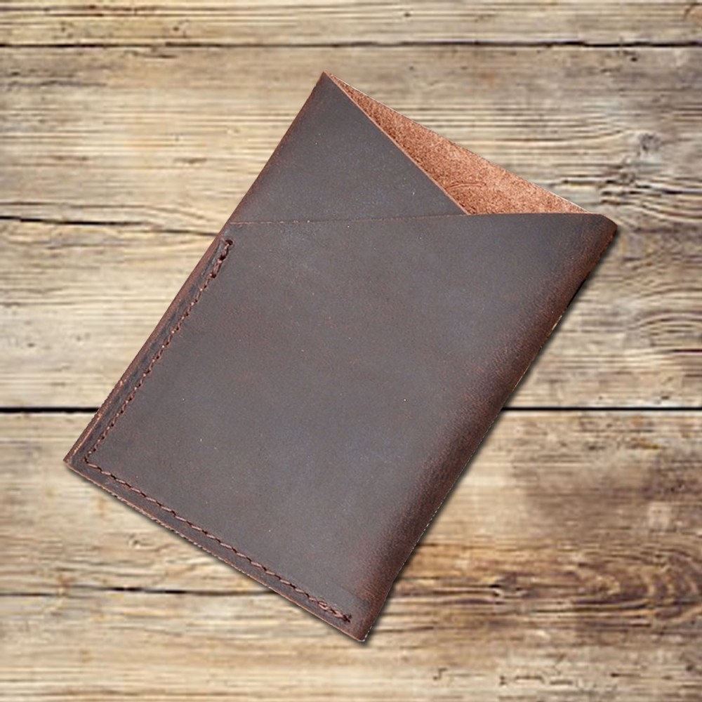 2 slots folded coffee leather card wallet