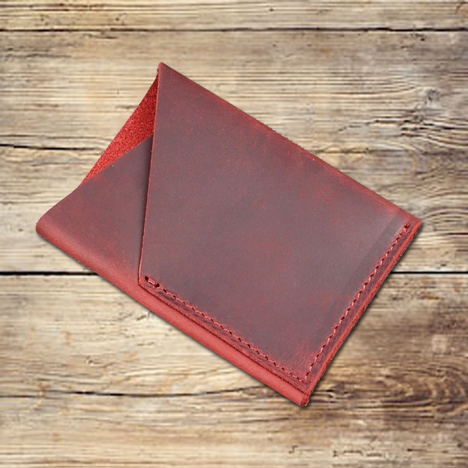 2 slots folded coffee leather card wallet