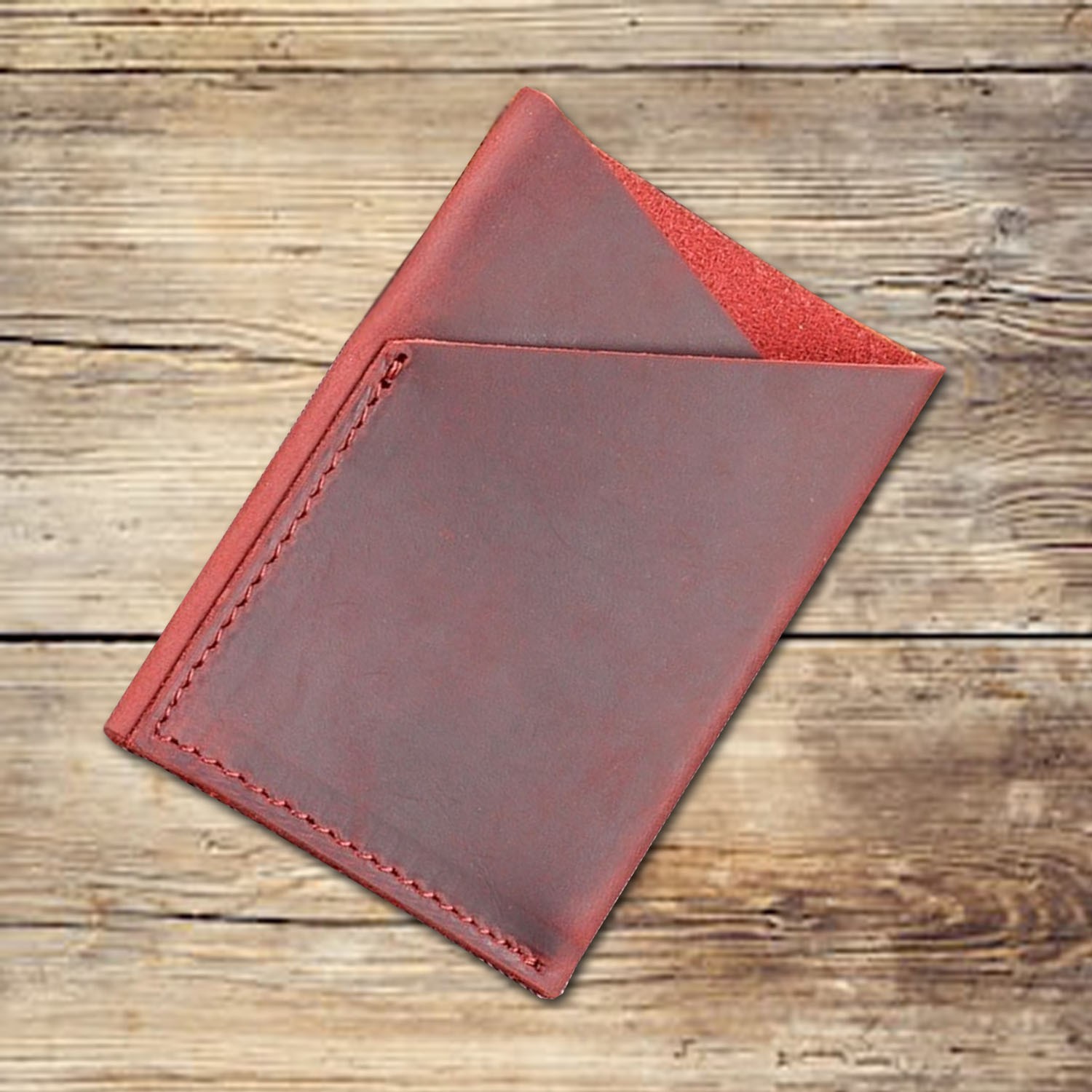 2 slots folded red leather card wallet