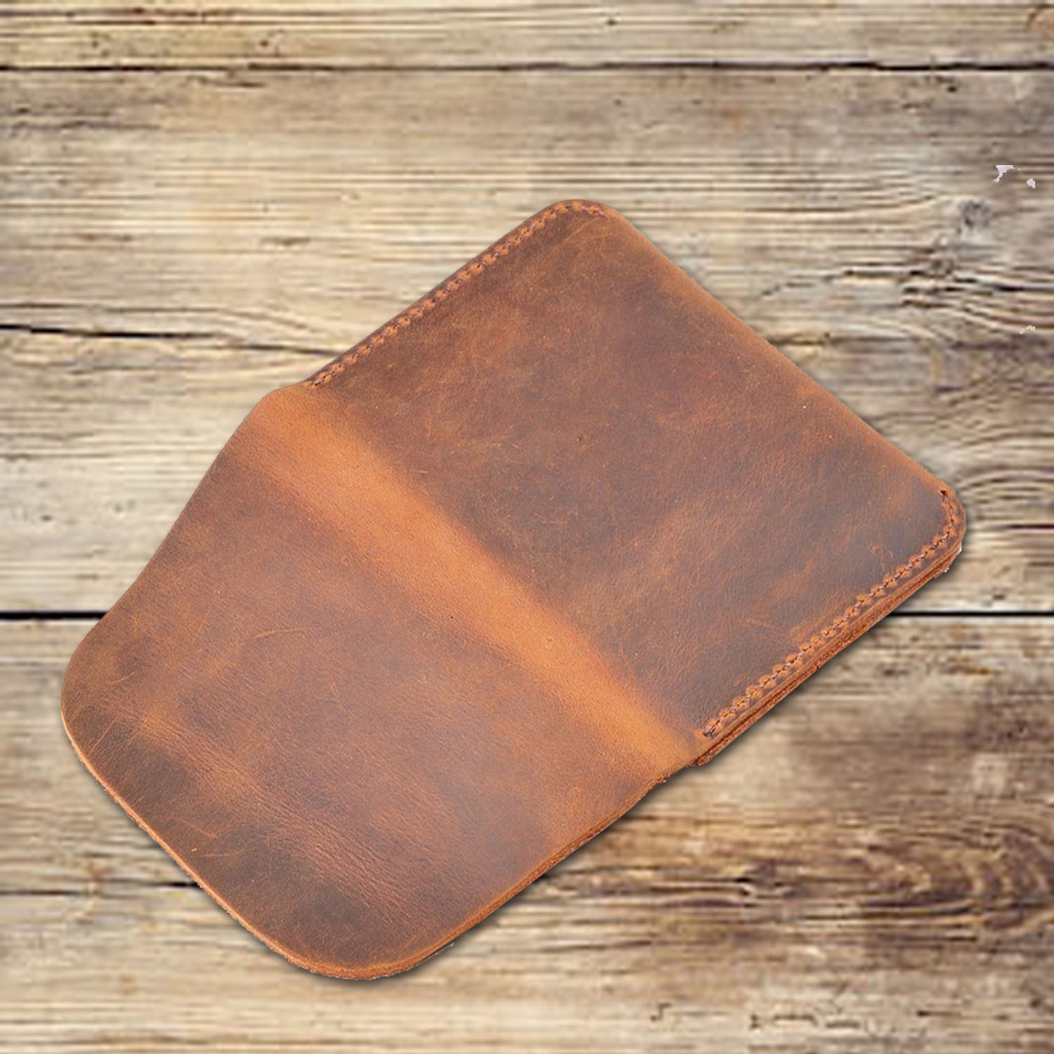 Flap over brown leather card wallet