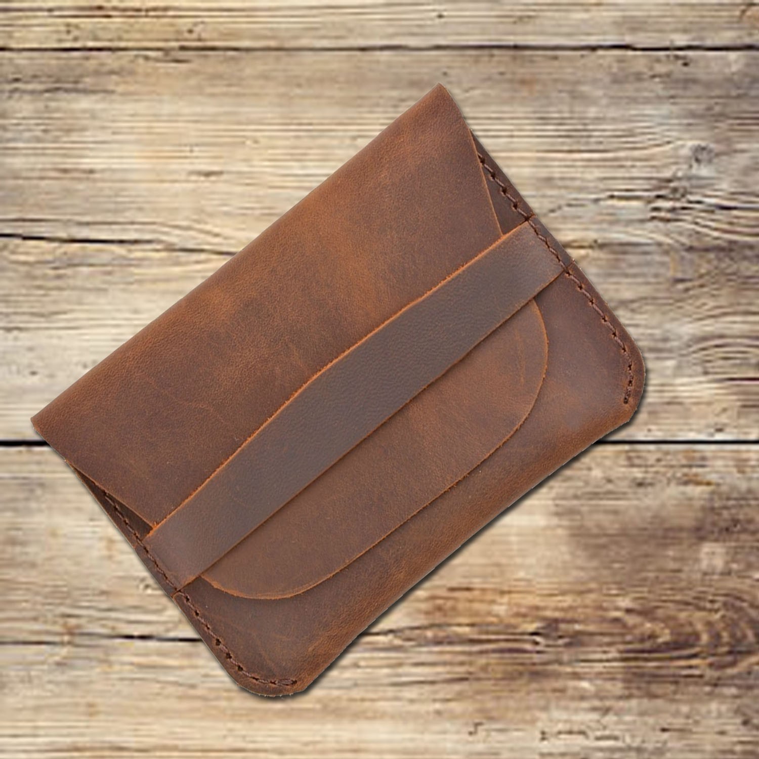 Flap over coffee leather card wallet