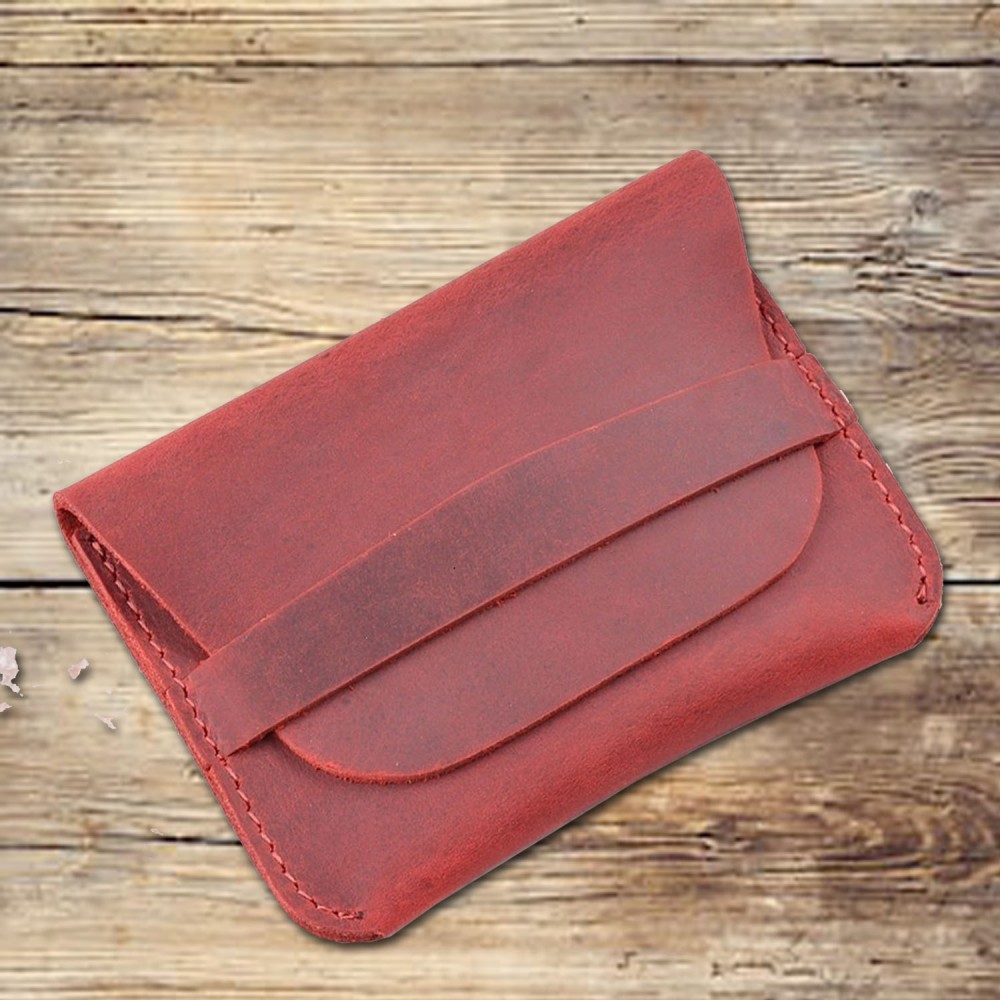 Flap over blue leather card wallet