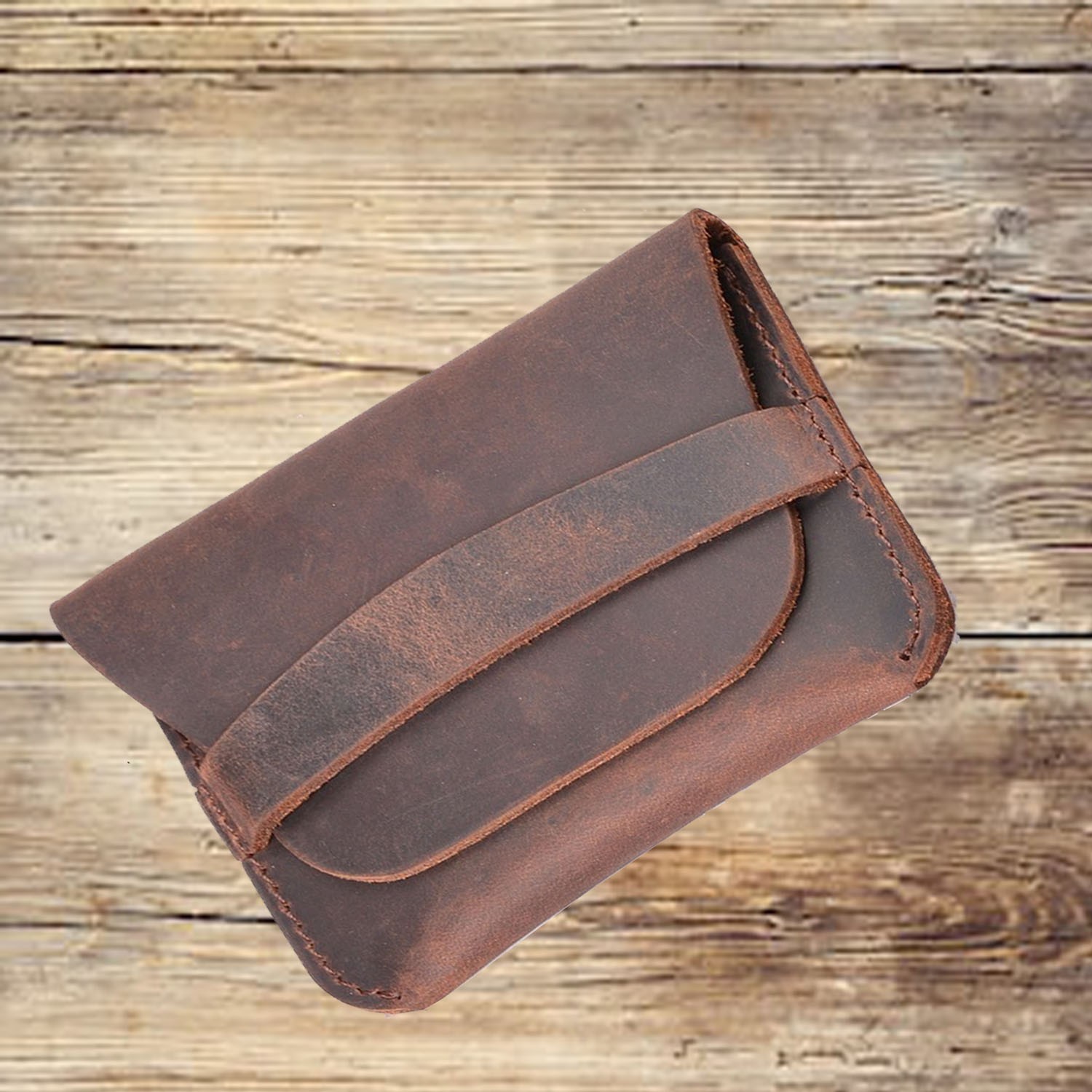 Flap over black leather card wallet