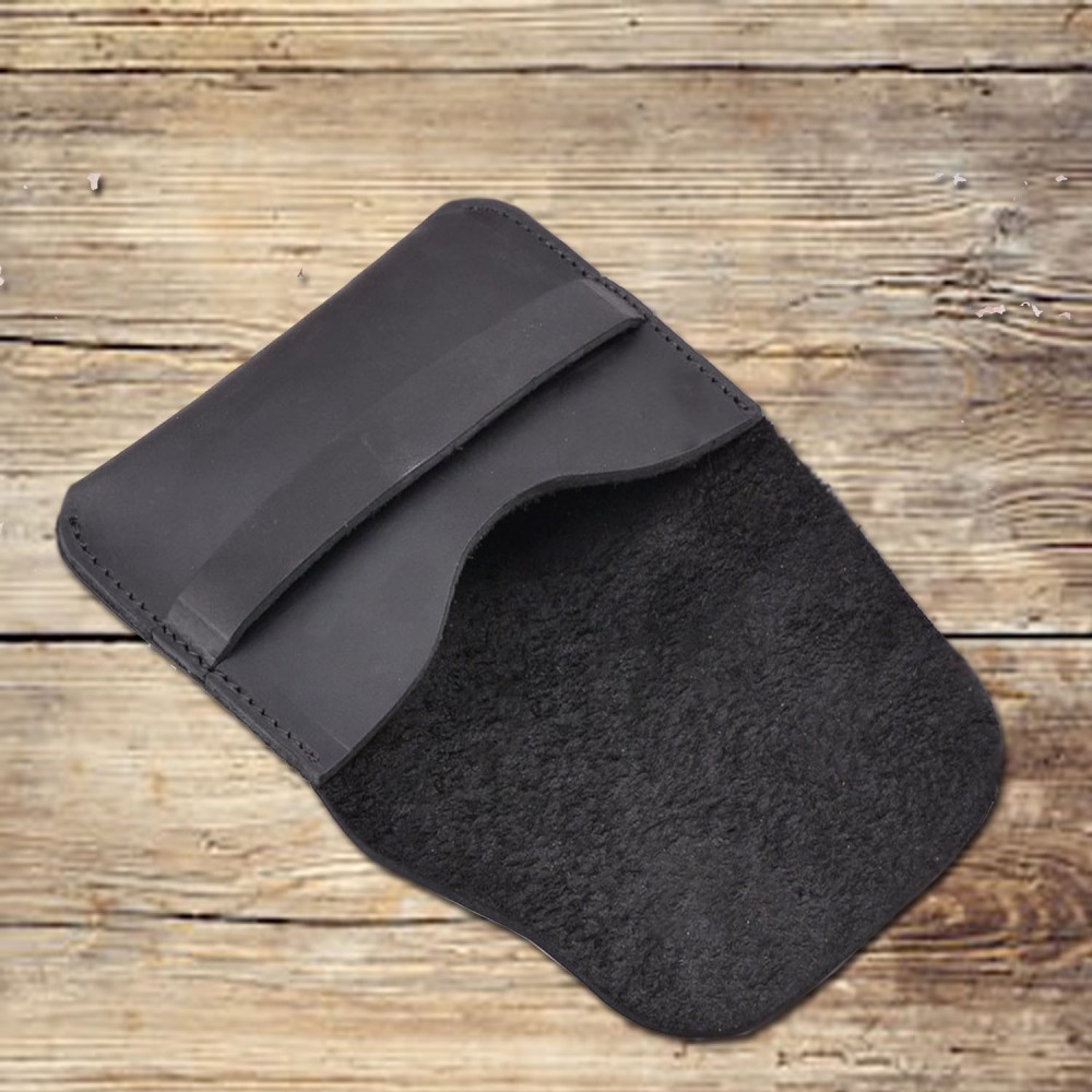 Flap over black leather card wallet