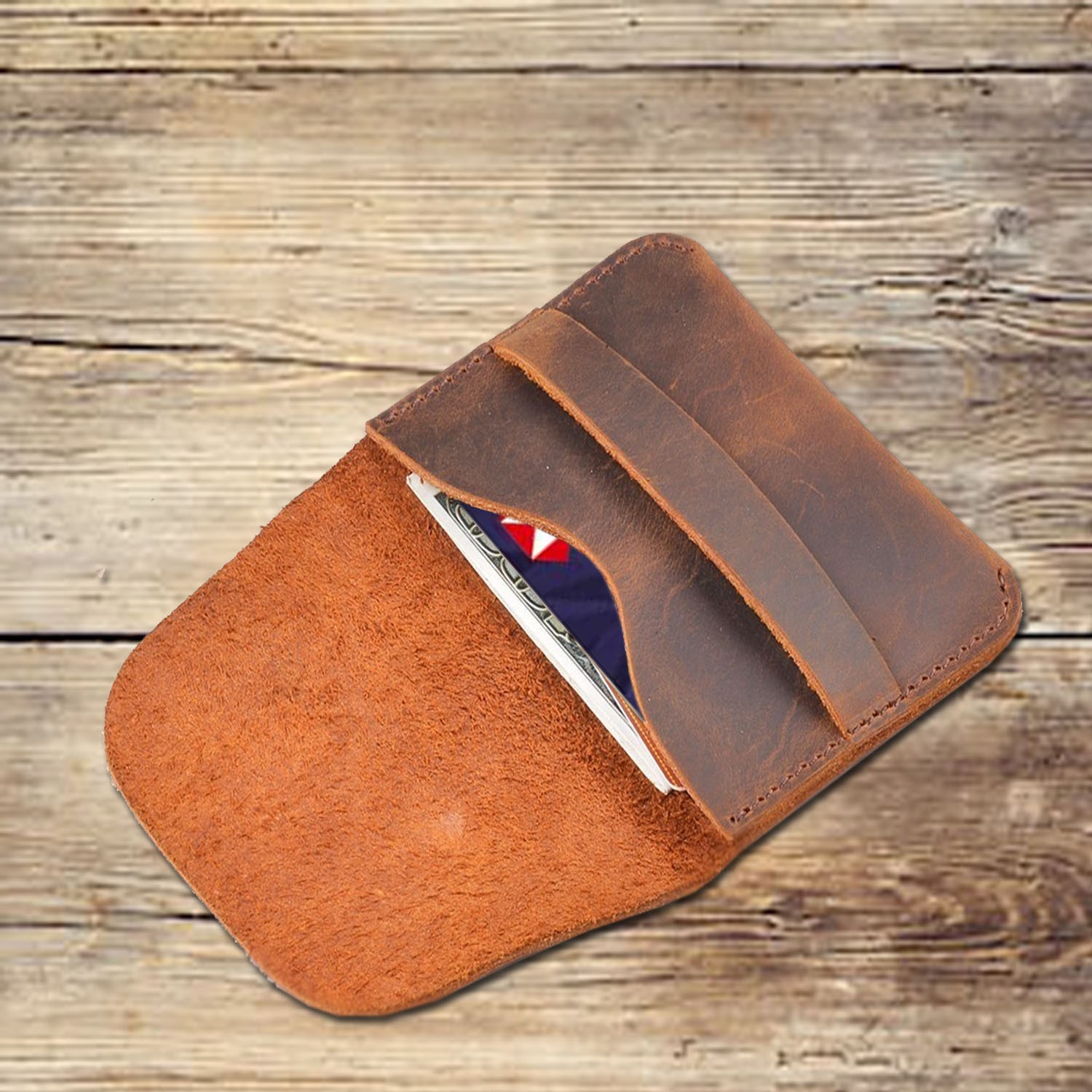 Flap over red leather card wallet