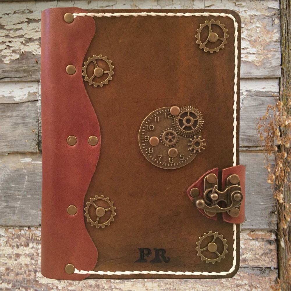 Steampunk refillable leather journal