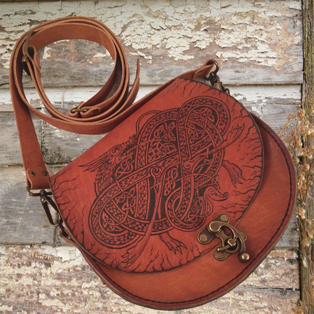 Handmade Leather Messenger Bag - Celtic Dragon