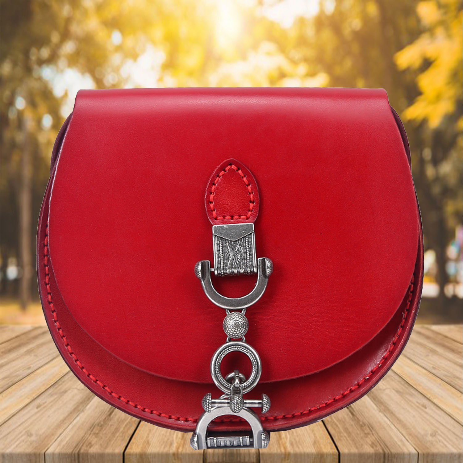 Red Leather Messenger Crossbody Shoulder Bag