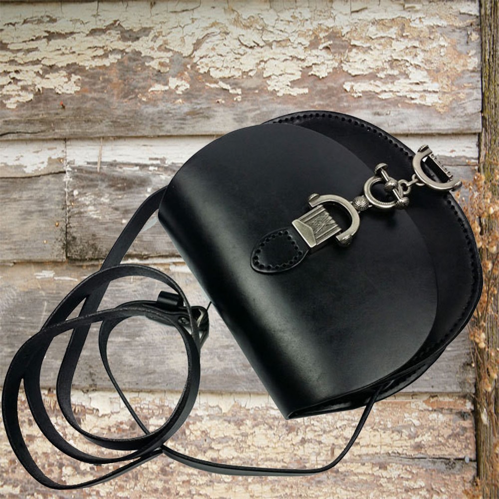 Black Leather Messenger Crossbody Shoulder Bag