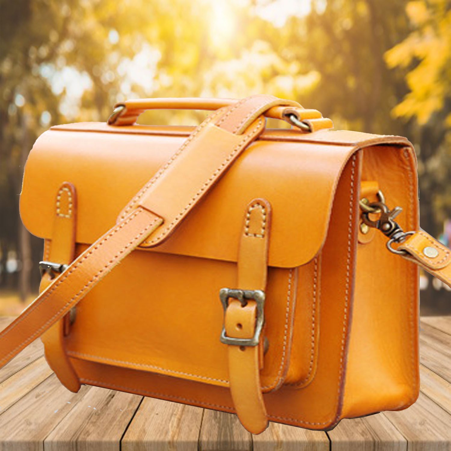 Orange Leather Satchel Bag