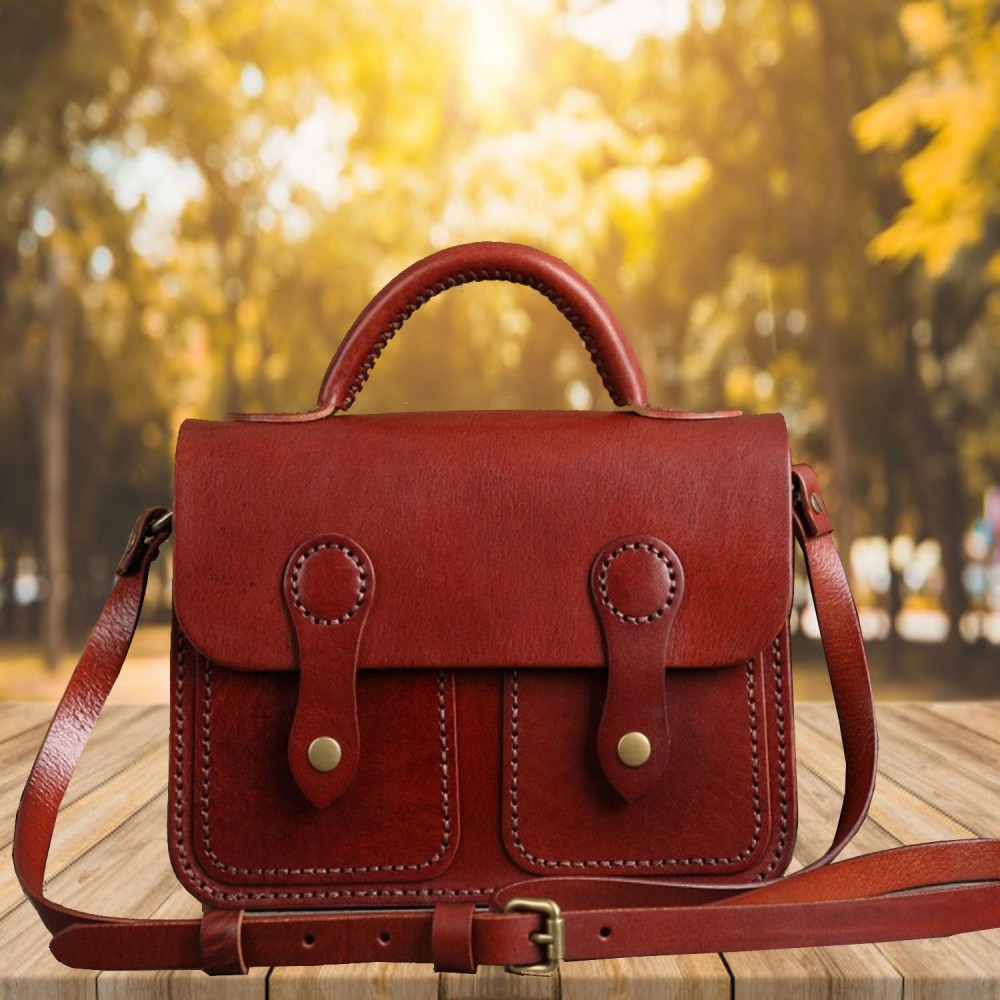 Red Small Leather Satchel Bag