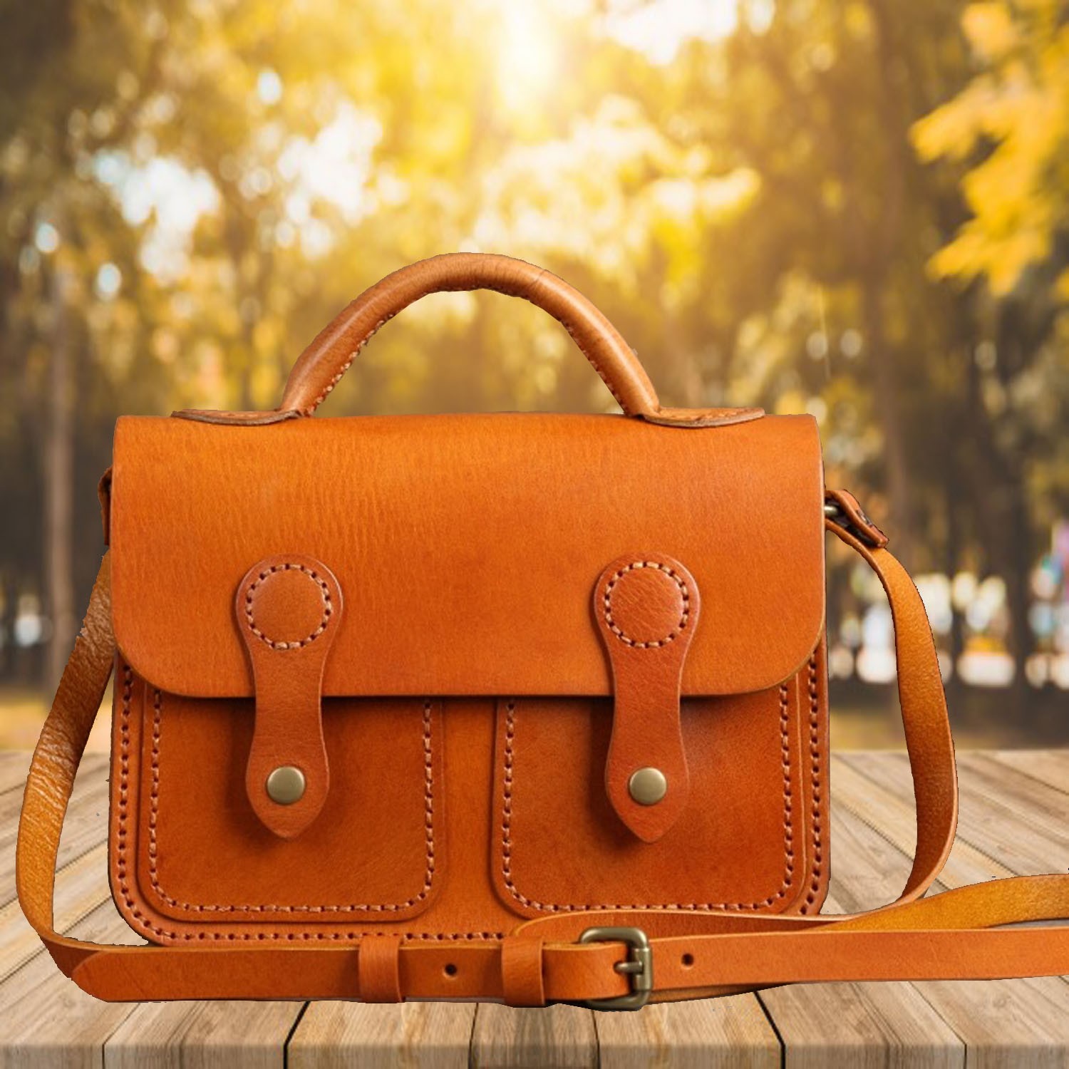 Orange Small Leather Satchel Bag