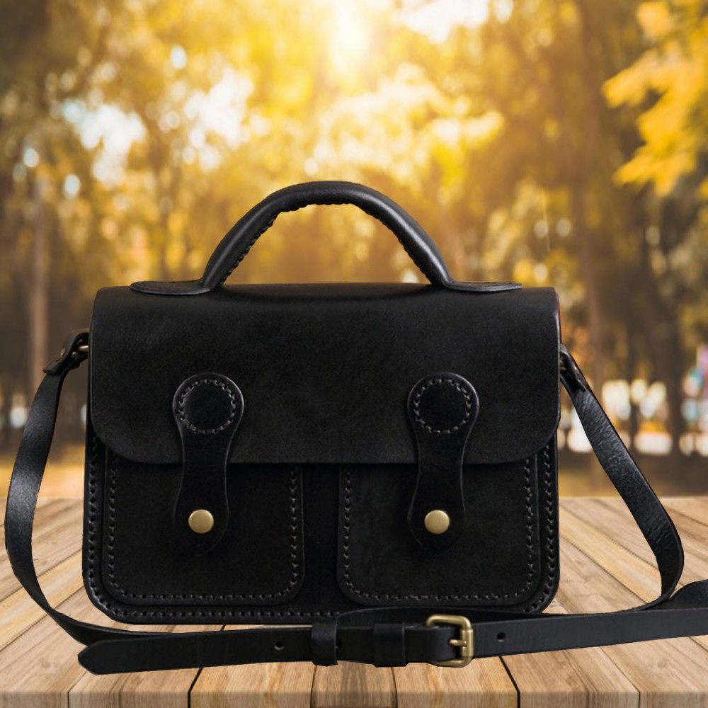 Black Small Leather Satchel Bag