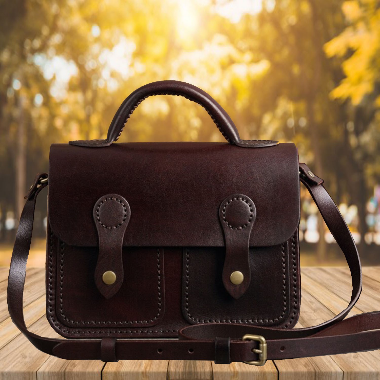 Coffee Small Leather Satchel Bag