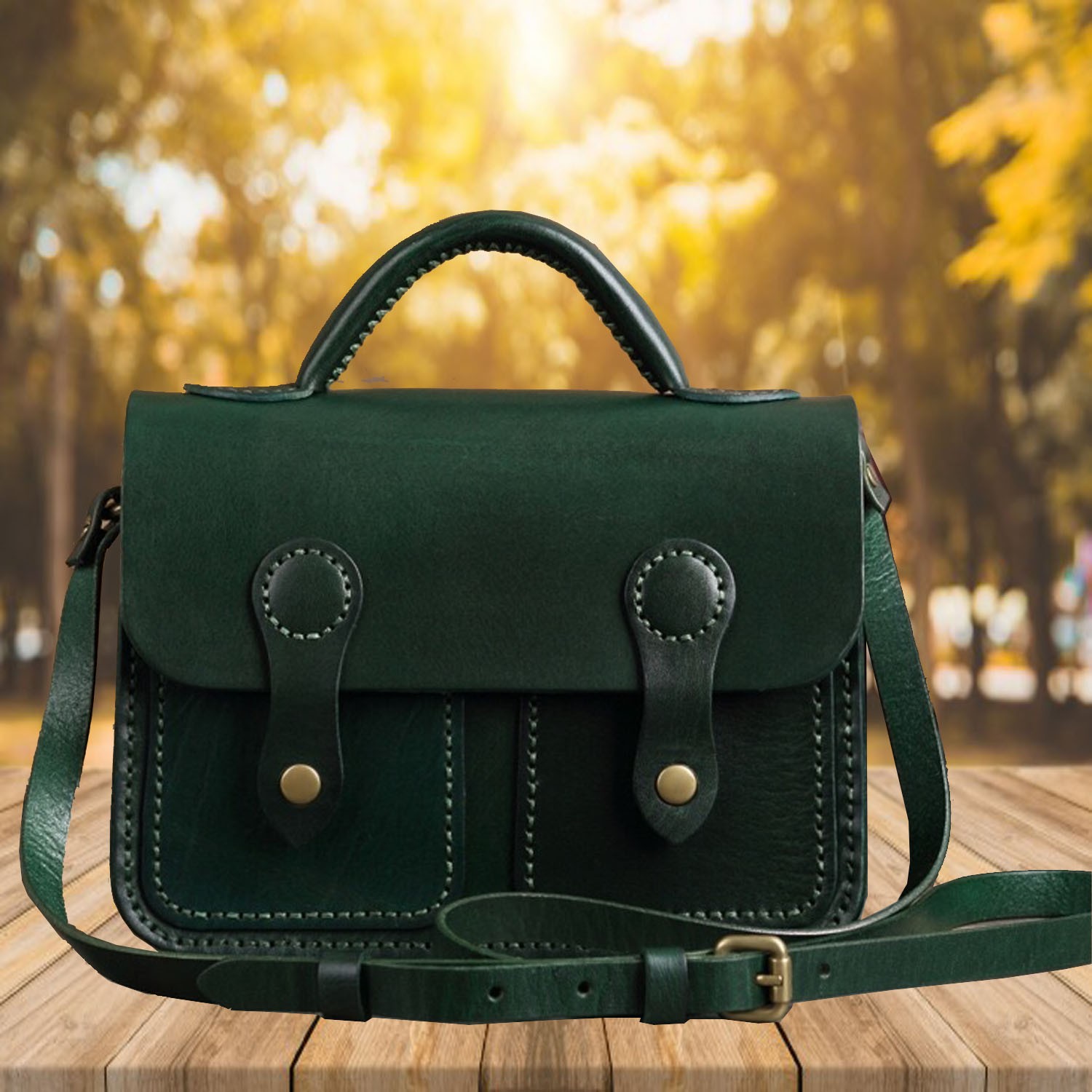 Green Small Leather Satchel Bag